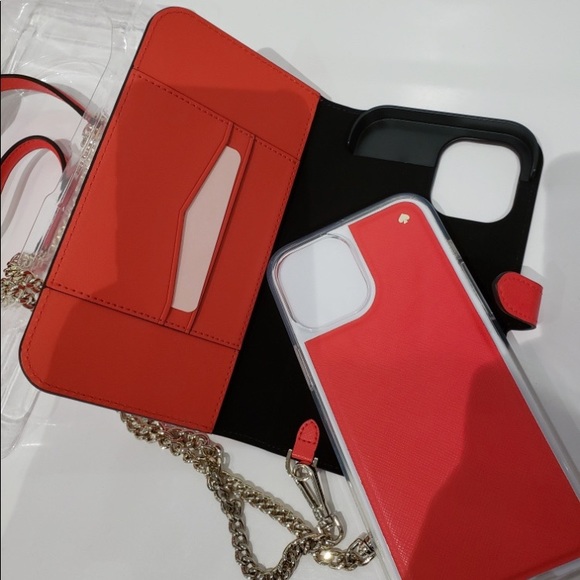 ♠️Kate Spade iPhone 12 Folio Case Chain Crossbody - Picture 7 of 15